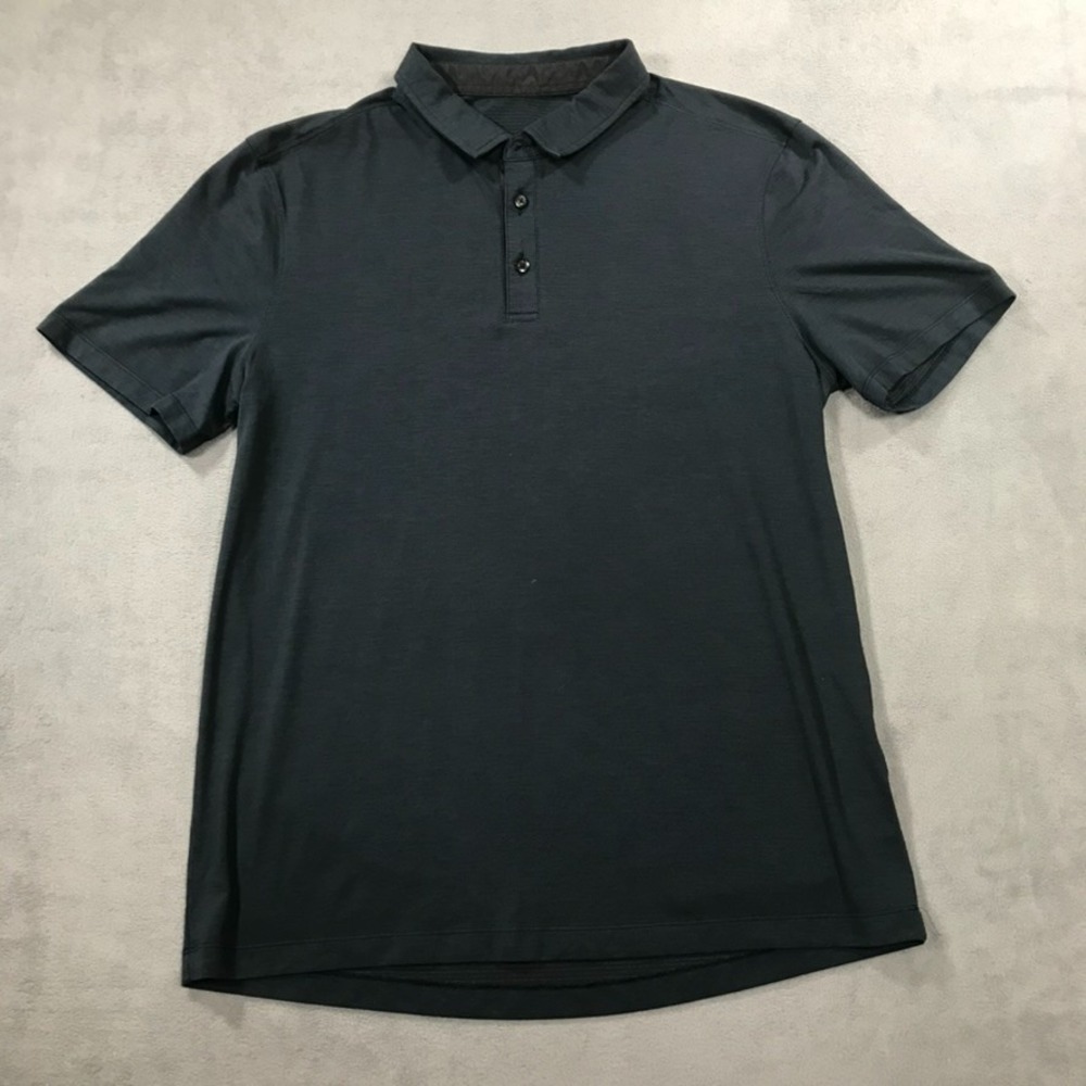 Lululemon Polo Shirt Men's Medium Blue Short Sleeve Performance Stretch Golf